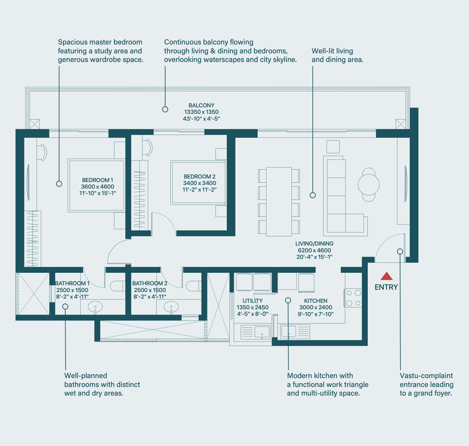 Towers 1 to 6 1653.73 sq. ft.